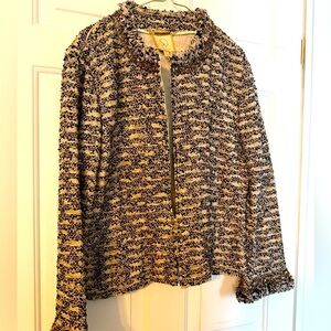 ST. John Couture Brown Tan Tweed Knit Full Zip Jacket Sz 12 Limited Edition Bead